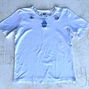 White T-Shirt with Graphic and Embroidery